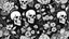 Placeholder: tracery of flowers and skulls, black and white, minimalistic
