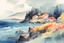 Placeholder: beautiful high ocean landscape vintage watercolor high contrast colorful