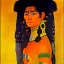 Placeholder: Retrato Épico al oleo de cuerpo entero de una amazona guerrera a caballo al estilo de Gustav Klimt 4k