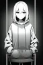 Placeholder: thoughtful girl in a loose sweatshirt, line arts, greyscale,