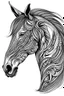 Placeholder: realistic horse head tattoo idea, line art, background, vector, svg, black outline on white background, leave plenty of white space beetween lines for coloring, tattoo style, tattoo idea,full body, minimalist