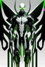 Placeholder: Cyborg symbiote, white color, green color, tendrils, high tech, cyberpunk, biopunk, membrane wings, carbon fiber, cyber tentacles, and the other two.