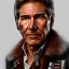 Placeholder: stunning photo realistic detailed head to waist portrait of harrison ford as han solo in star wars with photo realistic short hair by Sergi Cadenas, Sharp focus, brown eyes, weathered skin,space jacket from star wars,