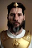 Placeholder: Ultra Realistic image, sculpture, white marble material with gold veins, Lionel Messi, gold laurel leaves crown, gold ornaments, Renaissance style, sun rays background, waist up portrait, epic, celestial, cinematic lighting, God lights, 4k resolution, smooth details, soft lighting, unreal engine 5, art station, substance 3d.