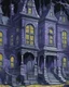 Placeholder: A grayish purple haunted mansion filled with ghasts painted by Vincent van Gogh