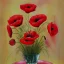 Placeholder: Red poppies in a crystal vase, void, aquarelle painting