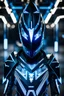 Placeholder: neon blue, floating parts of armor in form of light triangles, cyber armor, geometric patterns on armor, male, orbiting triangle