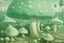 Placeholder: A seafoam green plain with giant mushrooms designed in Ica stones painted by Edward Hicks