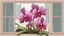 Placeholder: Cartoon orchid by the window painting