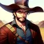 Placeholder: Portrait, Bearded, gunslinger, short brown hair, serious eyes, wild west Coat, intricate details, serious, highly detailed,
