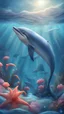 Placeholder: Kawaii, Cartoon, dolphin in the ocean whit a tail of dolphin , Caricature, Realism, Beautiful, Delicate Shades, Lights, Intricate, CGI, Botanical Art, Animal Art, Art Decoration, Realism, 4K , Detailed drawing, Depth of field, Digital painting, Computer graphics, Raw photo, HDR