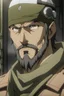 Placeholder: Anime side character in army with muscles , army suit, army cap , army robe ,short beard and middle Eastern skin aged 54