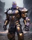 Placeholder: A brave robo thanos warrior with leather and metal combat clothes robotic metal with Chafee robo fighter dark