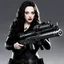 Placeholder: Kat Dennings holds The Deicide, a weapon of immense power, forged in the depths of hell itself, brushed nickel. The double trigger system, a design that ignites the imagination. The grenade launcher, a destructive force to be reckoned with. And the pentagram, a symbol of ultimate power and darkness. The God Killer in hell, a story waiting to be told through art.
