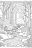 Placeholder: coloring page, realistic, woodland retreat, Peaceful Woodland Stream, full view, coloring page, only draw lines, coloring book, clean line art, –no sketch, color, –ar 3:4, white background, minimalistic black lines, minimal black color, low level black colors, coloring page, avoid thick black colors, thin black line art, avoid colors, perfect shape, perfect clear lines,