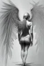 Placeholder: full body woman angel from back wings coming from back of her shoulders ultra realistic sketch