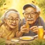 Placeholder: Grandpa and grandma enjoy eating in a planet of honey stingless bee, realistic