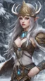 Placeholder: A very close picture to face Elf girl with ice viking them, 3d realistic anime style, high realistic, ultra detailed, ultra quality, intricate details, highly detailed