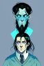 Placeholder: young black haired blue eyed wizard in the style of lovecraft