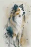 Placeholder: Abstract wet watercolour of a rough collie, ink lines, interlinked circles,