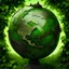 Placeholder: very detailed all Green planet earth globe surrounded by leaves and ivy, medieval, gothic style,