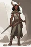 Placeholder: A DnD character. A female horned Tiefling ranger with pointy ears standing in a cave. The Tiefling has a little pterosaurs on her shoulder and a rapier in her hand.