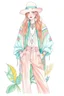 Placeholder: 90s fashion illustration, boho pastel colors, white background