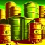 Placeholder: 90's TCG fantasy artwork art of radioactive waste barrels