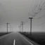 Placeholder: An empty road on a misty day. Telegraph poles and wires. Muted tones. Tilted horizon. With blotches, blurry areas and lens noise and grain. Hyper realistic Photo 4k