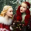 Placeholder: Dove cameron and teen robyn lively, meticulously detailed beautiful faces, meticulously detailed hair; christmas, snow, gothic, sparkles; ethereal fantasy. hues of christmas. hideo kojima. realistic oil painting. victorian era, glitter, snowflakes, holly, pinecones, old fashioned, vintage, antique, beautiful, renaissance, 16k