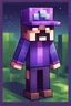 Placeholder: a profile picture of a purple Minecraft block face, cute, farmer clothes, 2d, large pixel style