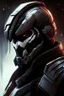 Placeholder: A soldier in the game Mass effect , he wears a BLACK skull helmet that covers his face, he is a rifleman, and his callsign is Titan.