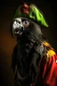 Placeholder: Old black pirate missing his left eye and a parrot on his shoulder