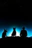 Placeholder: black background on a mountaintop and three silhouettes of a fit man, a silhouette of a fit woman, and silhouette of a Belgian malinois sitting next to the men and the woman looking at the stars