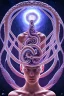 Placeholder: Spiritual being with Tentacles over human Head creating reality around, wrapping Spiral around Human, Psychedelic