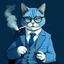 Placeholder: a cat wearing a blue suit and glasses while smoking a cigarr in an anime style