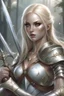 Placeholder: pretty woman, warrior, elf, blonde hair, fantasy, Skyrim, conventionally attractive, fighter, sword, elder scrolls, young, maternal,