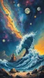 Placeholder: A TIME MACHINE in the universe RUNNING FROM IT TO THE HEAD wave and clods , Busch painting style,
