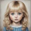 Placeholder: blond Little girl , in the style of Margaret Keane, she is re