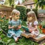 Placeholder: Two little girls reading story in garden