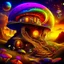 Placeholder: A radtastic amazeballs rainbow glowing, (((mushroom cottage))) erected atop a (grassy cliff), surrounded with imaginative (((spiraling space))), contrasted by the stark hues of a (nebulous space scape), . captured by the hand a skilled master painter with a focus on (softly textured compositions and voluminous lighting).