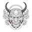 Placeholder: White, minimalis line art , oni mask japanes , vector, white background, outline, with images neatly contained within the background, just black and white color,