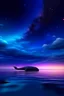 Placeholder: The whale in the blue and purple sky , and the sky reflects space There are stars and clouds in it