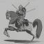 Placeholder: pencil sketch from side, little knight on the horse in armor with lancet charging