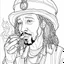 Placeholder: Coloring page for toodlers, with a cute rastaman smoking joint, very Bold outlines and white background, anime style, minimal number of elements, very simple