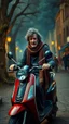 Placeholder: Hieronymus Bosch style , bob dylan wearing a an Arabic scarf on electric scooter 4k