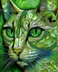 Placeholder: Detailed Surreal Portrait of Oriental blue and white tabby cat, with a triangular slender white face, large ears and green eyes by Gustav Klimt muted colors.