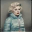 Placeholder: Actress mae west, blue, autochrome, plastic puffy jacket,