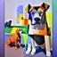 Placeholder: Cubist painting of humans and dogs standing next to each other in different colors and sizes, Cubist painting by Kees Maks, featured on dribble, informal art, cubism, picasso, art on instagram