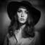 Placeholder: girl in a black hat, black and white photography